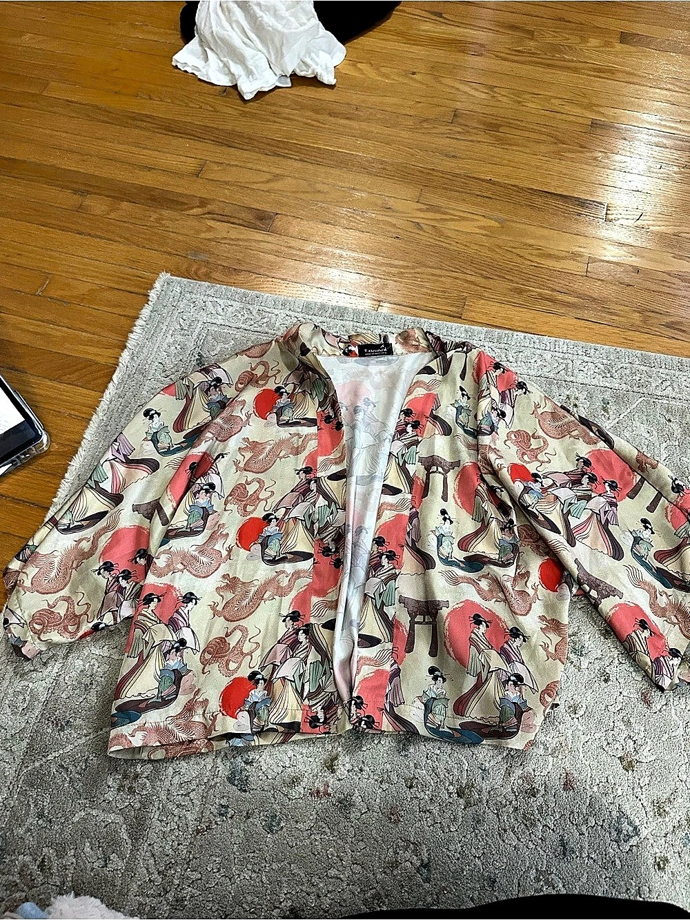 RetroBambi Women's Printed kimono in Pink & Cream